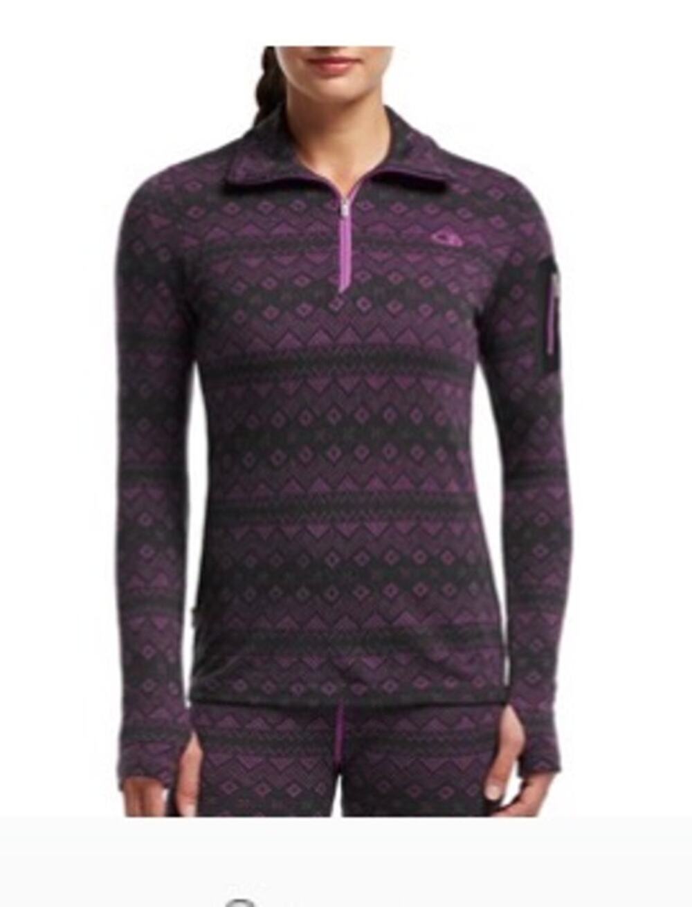 Icebreaker 260 Vertex Long Sleeve Half Zip Fair Isle Purple Black Women's XS
